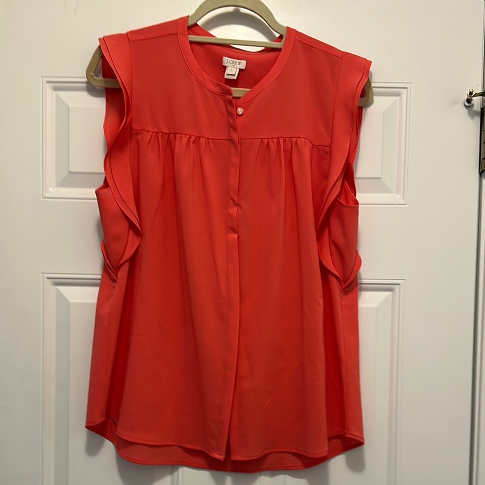 JCREW Women's Sleeveless Coral Ruffle Top